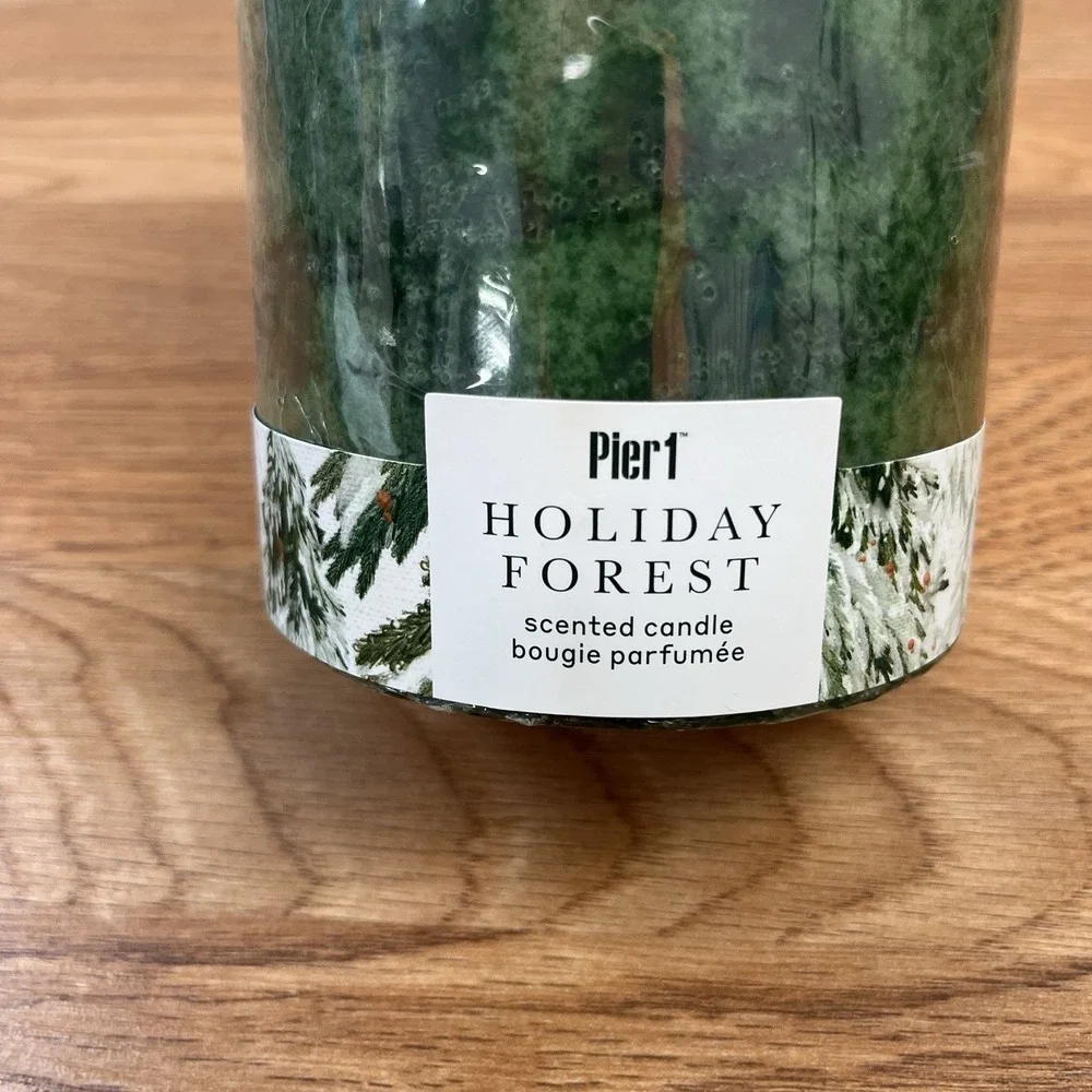 Pier 1 Holiday Forest Large Green Pillar Candle - Smells Like Christmas Tree NEW